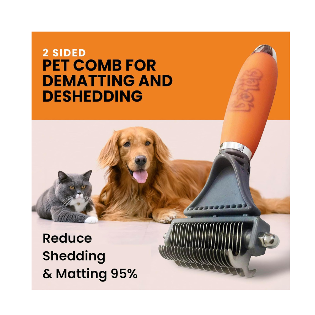 Dual-Sided Pet Deshedding Brush & Undercoat Rake